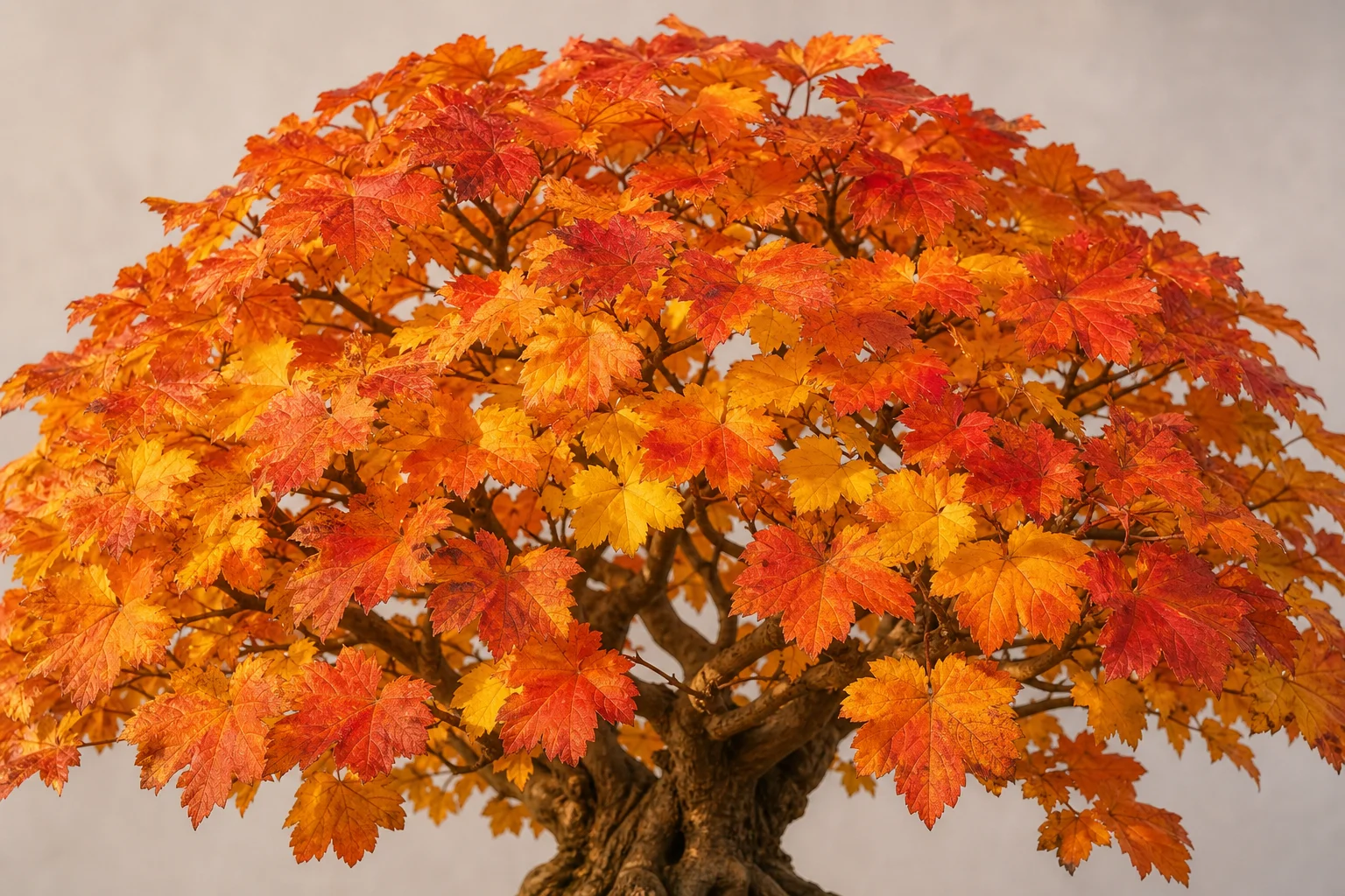 A full-moon maple bonsai with rounded shallow-lobed leaves